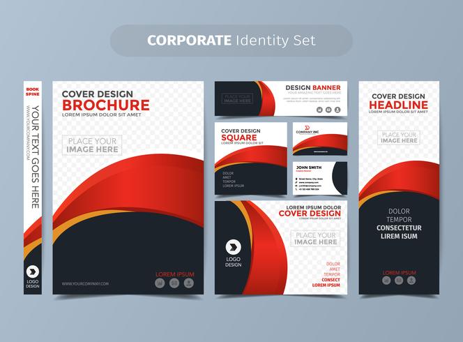 Conjunto de identidad corporativa roja vector