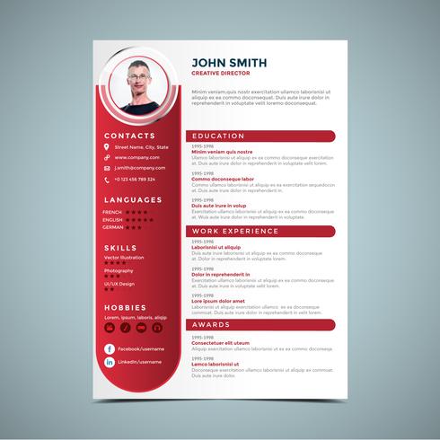 Plantilla de diseño de curriculum vitae rojo vector