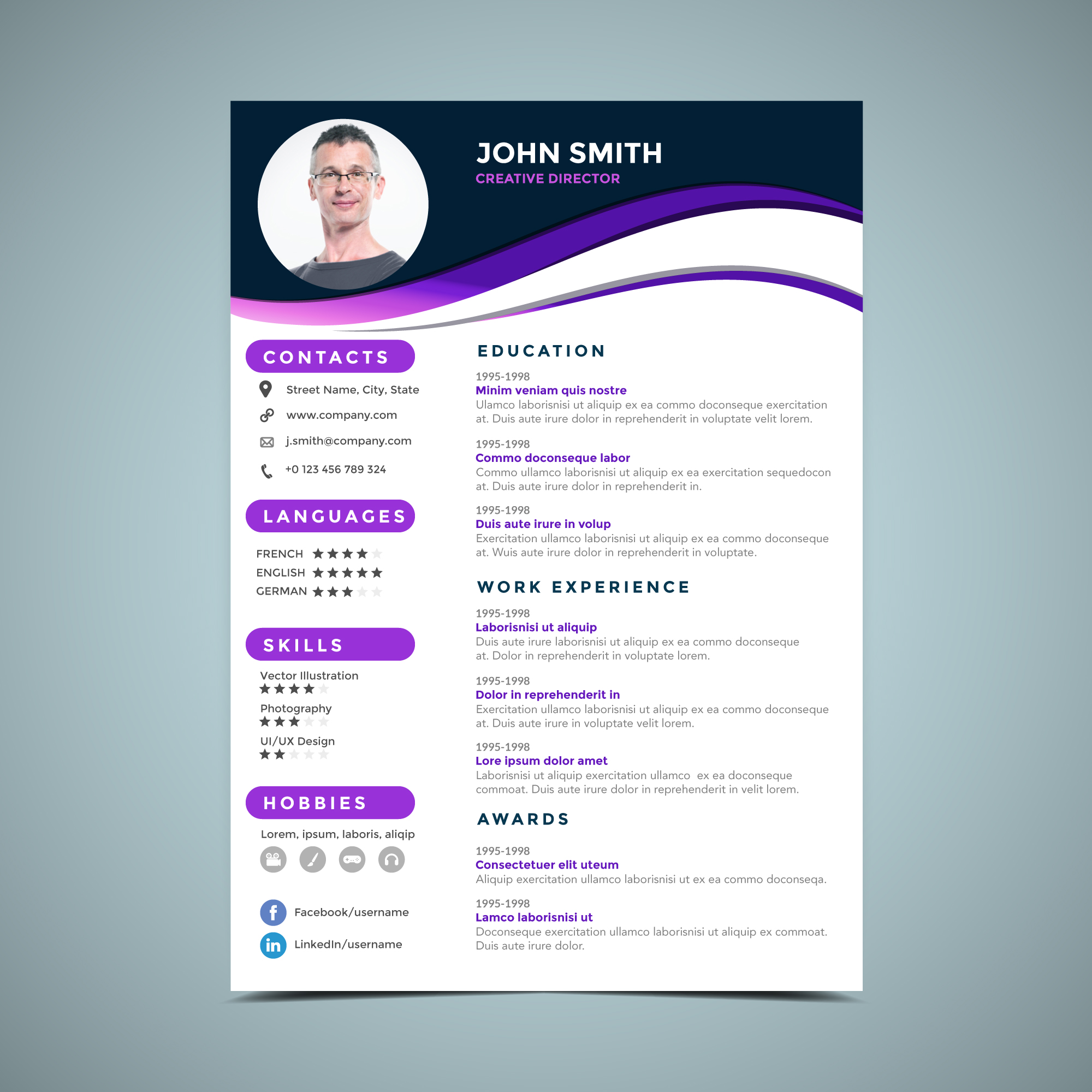 purple resume design template