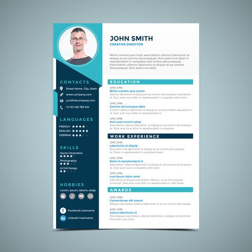 Diseño elegante del curriculum vitae azul vector