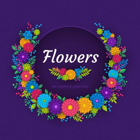 3D Floral Paper Art Vector Card Template