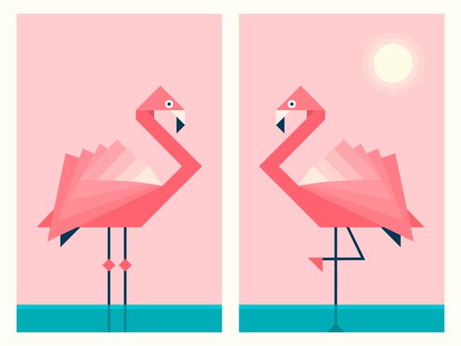 Flamingos In Geometric Origami Paper Art Style vector