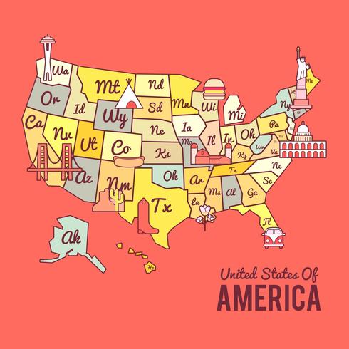 Colorful United States of America Map Vector