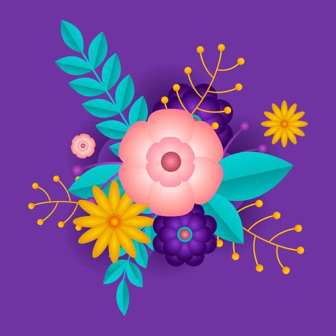 3D Floral Papercraft Vector Illustration 