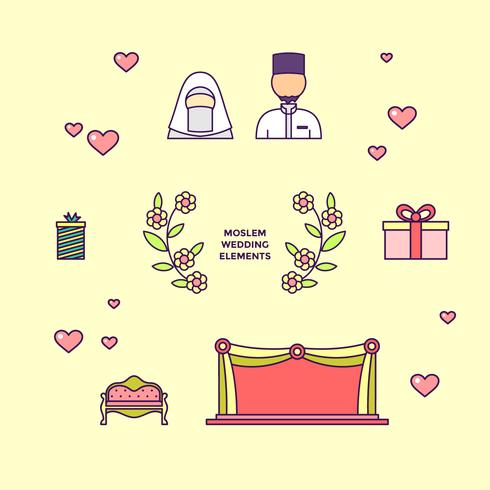 Iconic Moslem Wedding Elements Vector