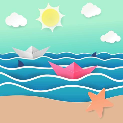 Ilustración de Vector de playa Papercraft