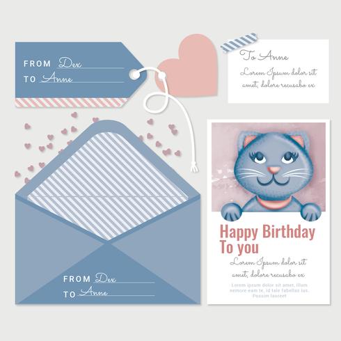 tarjeta de cumpleaños de gato lindo vector