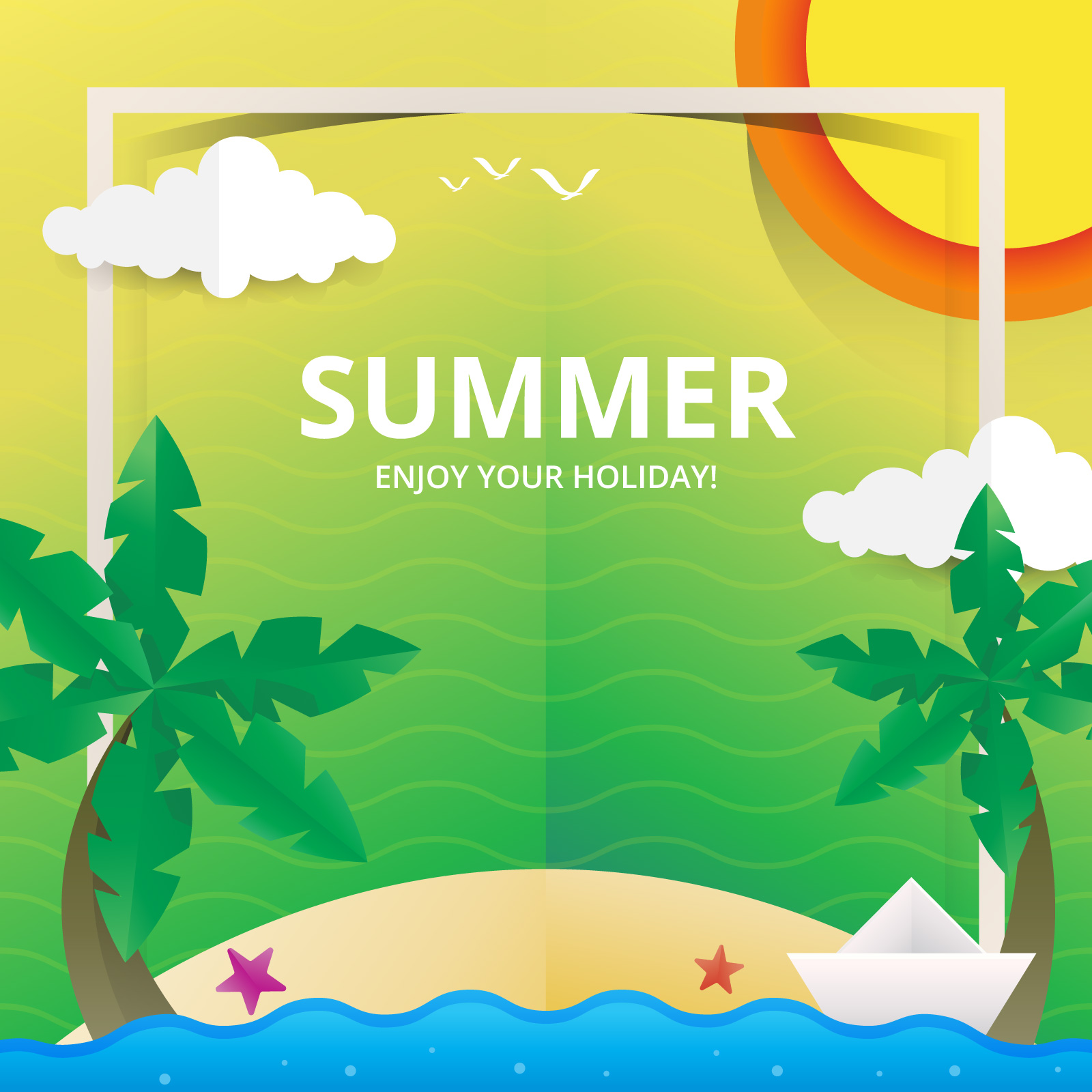 Download Beach and Sea Illustration for Summer Theme in Papercraft ...