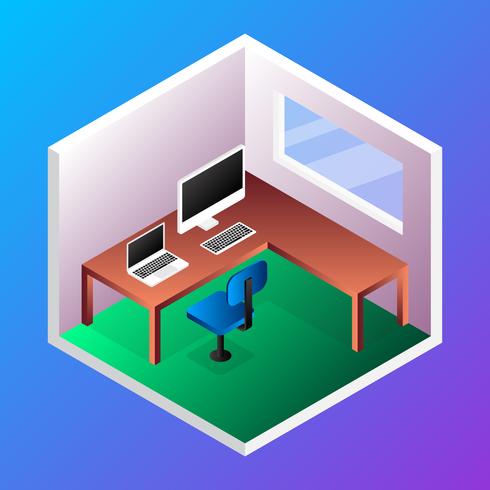 Home Office Room Concept Isometric Vector Illustration