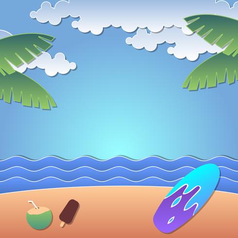 vector de verano playa papercraft