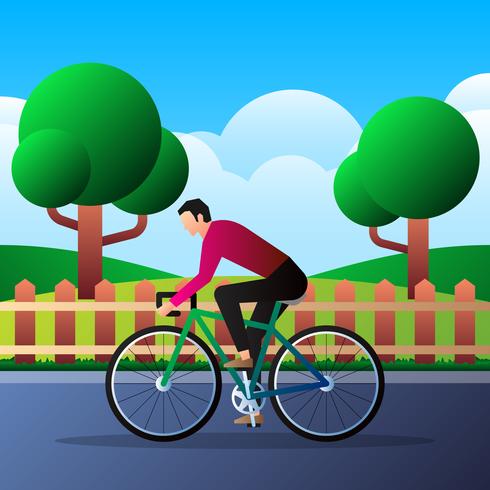 Man On Bike Go To Work In City Park Illustration vector