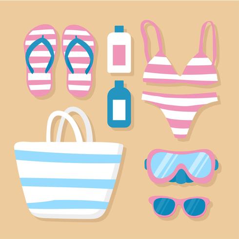 Beach Accessories Knolling Vector