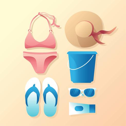 Accesorios de playa Knolling vector