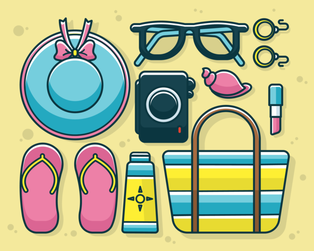 Accesorios de playa Knolling vector