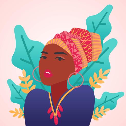 Woman with African Headpiece on Pink Background vector