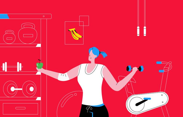 Culturista de las mujeres en la ilustración de Fitness Gym Vector