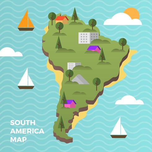 Flat Modern South America Map With Details Background Vector illustration