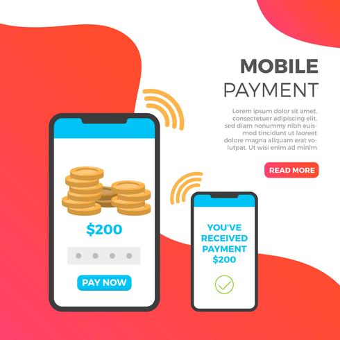Flat Pay With Phone en la ilustración de Vector de fondo moderno