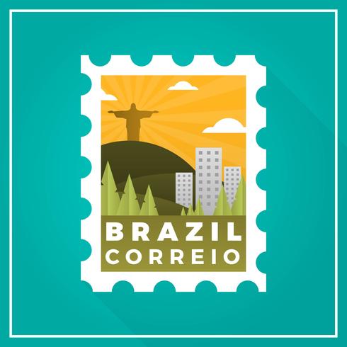 Flat Modern Brazil Postage Stamp with gradient background vector illustration