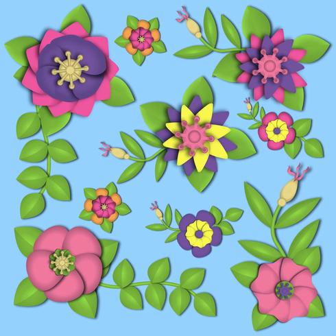 Papercraft floral 3D vector