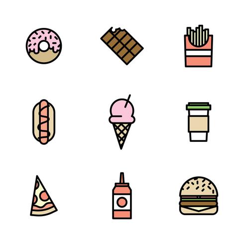Outlined Colorful Fast Food Icons vector