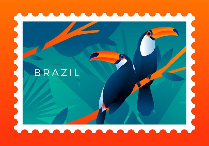 Brasil, estampilla, pájaro, vector