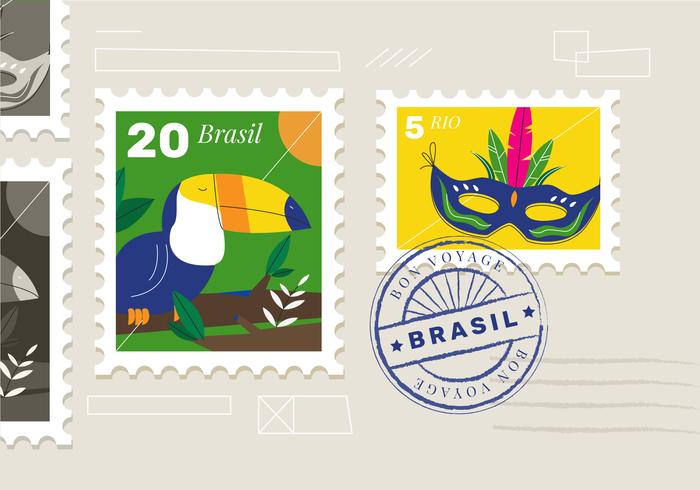 Ilustración de Brasil sello postal Vector Flat