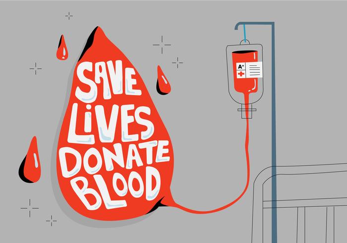 Salvar vidas con donar póster de tipografía de sangre para ilustración de vector de unidad de sangre