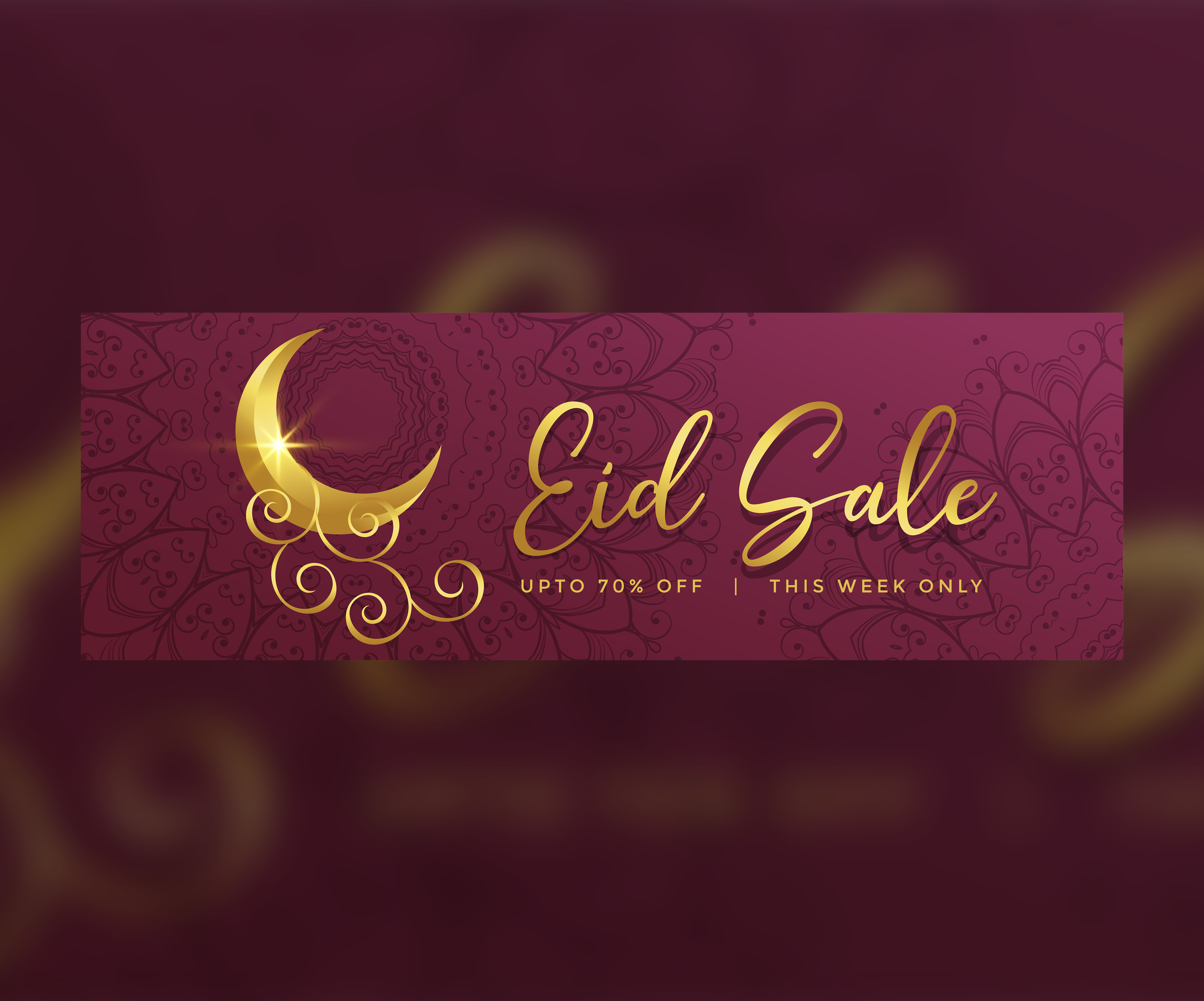 Premium eid sale banner design with golden creative moon 