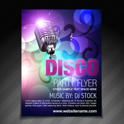 Plantilla de folleto y cartel de flyer de fiesta disco vector