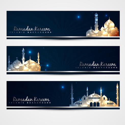 elegante conjunto de banners de ramadan vector