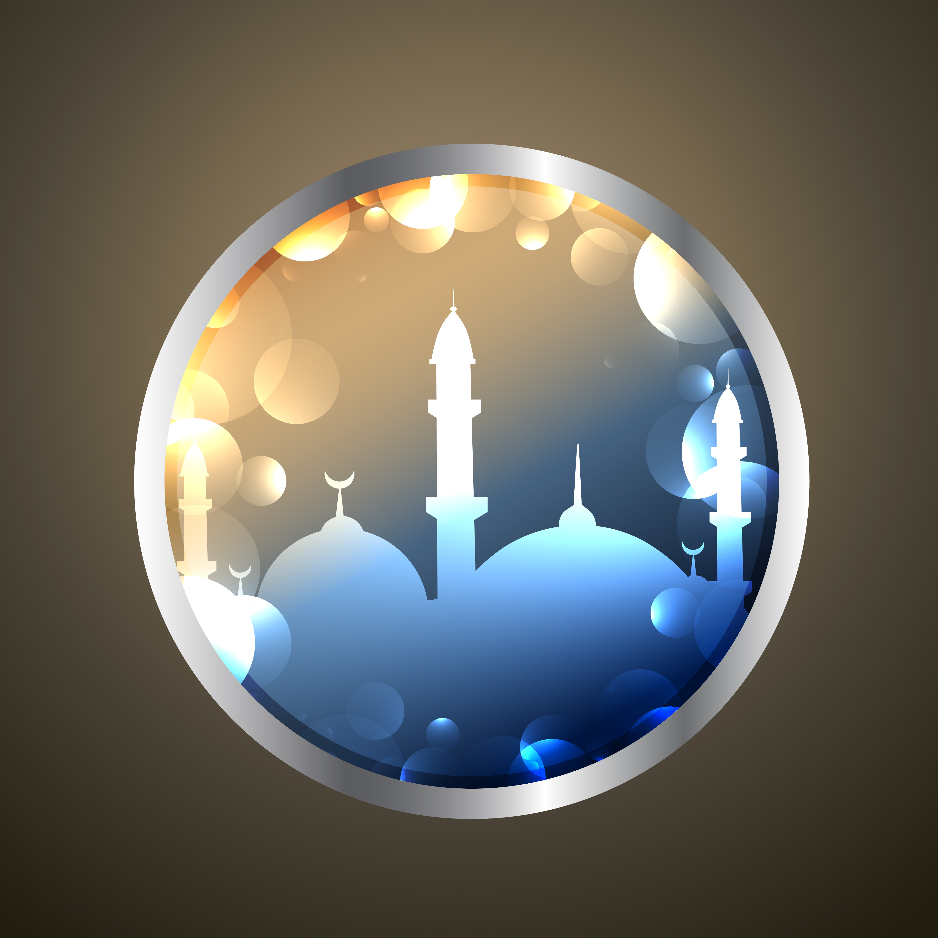 Мусульмански свет. Мечеть Луна. Луна Рамадан. Луна и мечеть вектор светильник. Рамка Ramadan.