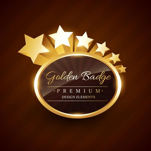 golden badge premium label with stars flowing vector