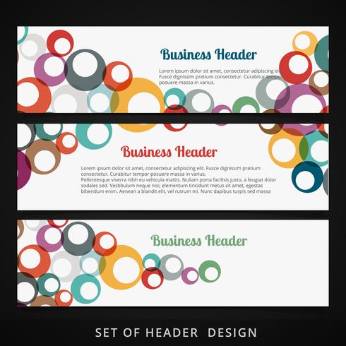 set of headers with colorful circles flowing inside vector