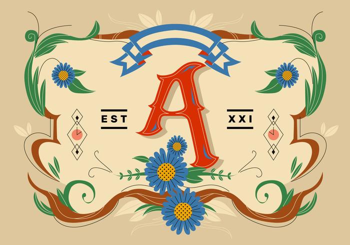 Letter A Typography Fileteado Vector Flat