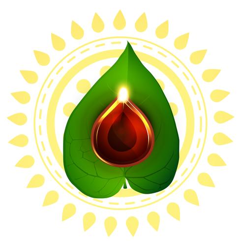 diwali diya on pan leaf vector