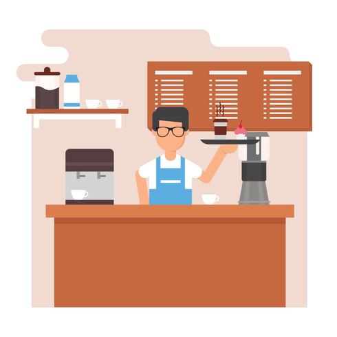 Young Man Barista Vector Illustration