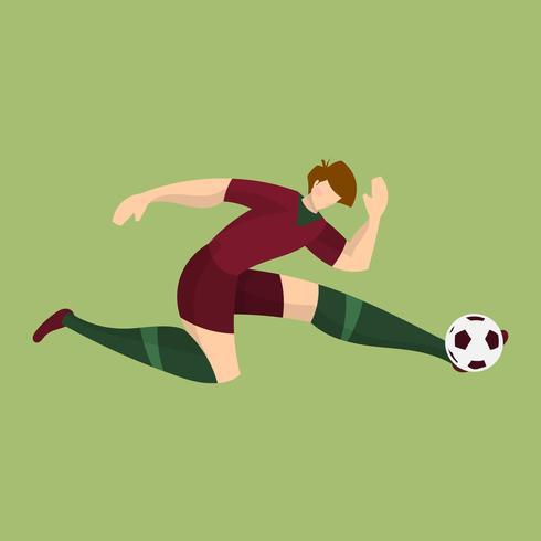 Flat Portugal Soccer Player Shooting Ball With Green Background Vector Illustration