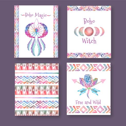Boho Cards Collection With Quotes vector
