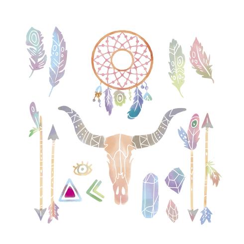 Conjunto de colección de acuarela linda Boho Elements vector