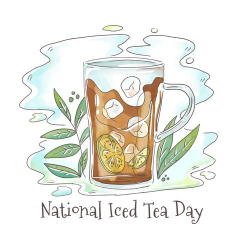 Cute Iced Tea Glass With Lime And Leaves vector