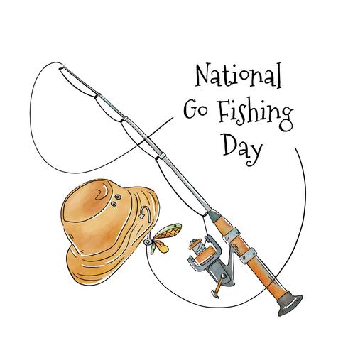 Cute Fishing Hat And Rod vector
