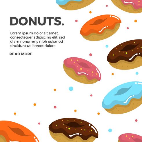 Donuts cayendo colorido plano con ilustración de Vector de fondo blanco