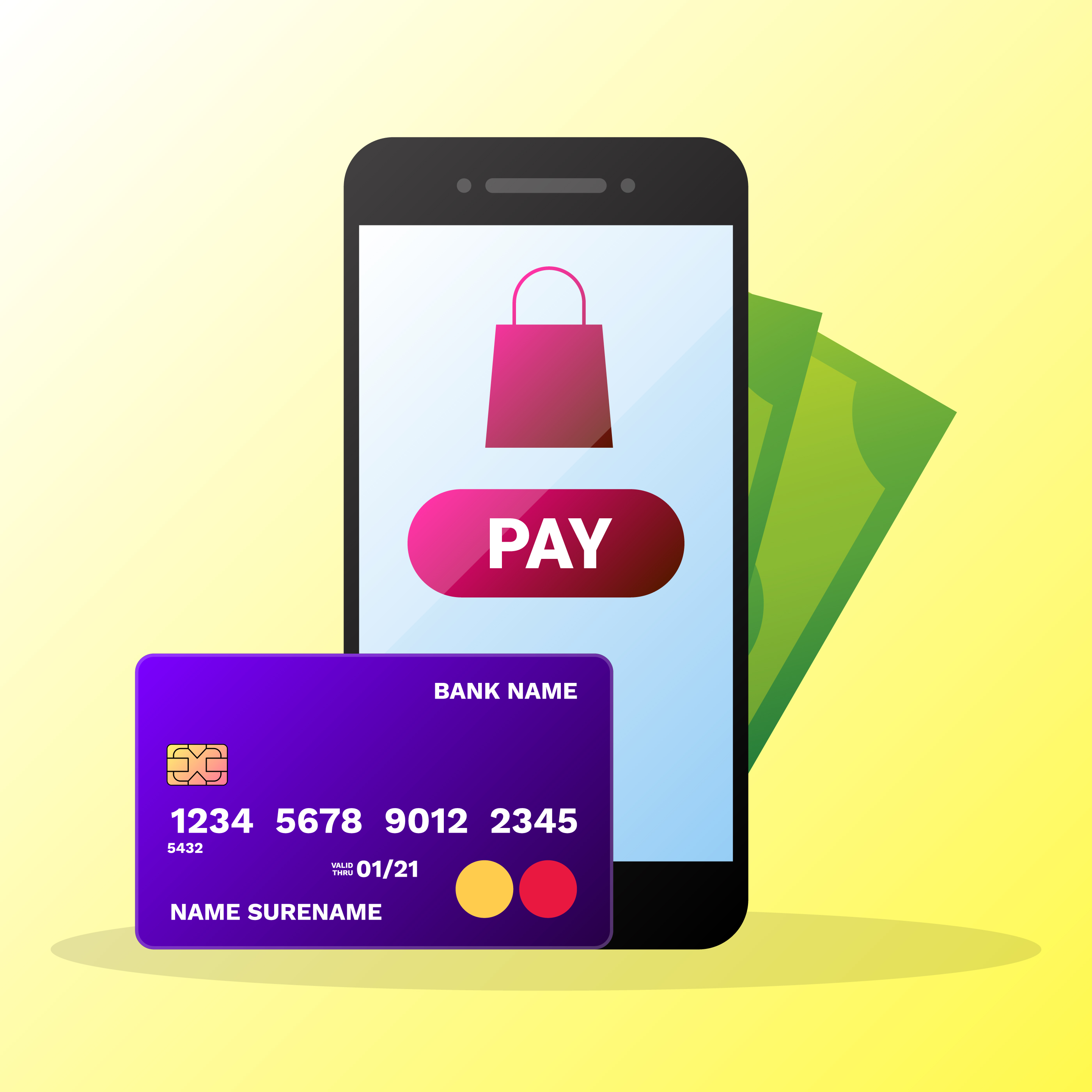 Flat pay. Mobile Phone transactions Coin.