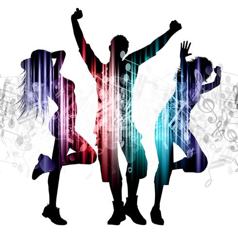 People dancing on music notes background vector