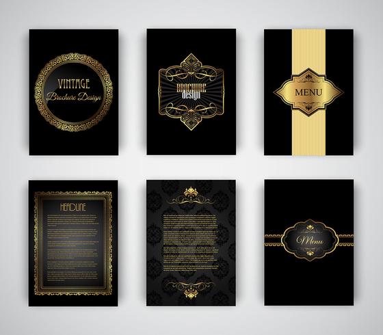 Gold and black brochure and menu templates vector