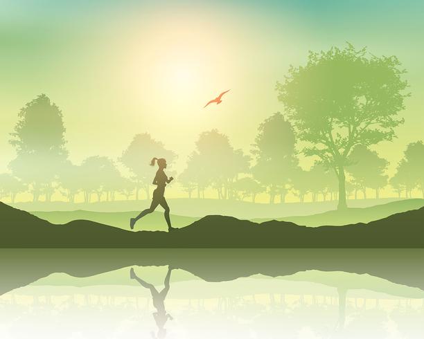 Female jogging in the countryside vector