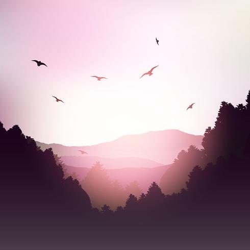 Mountains and trees landscape vector