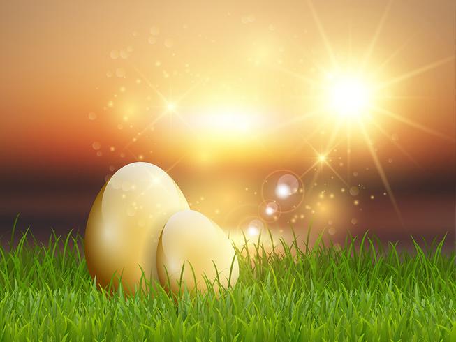 Golden Easter eggs in grass vector