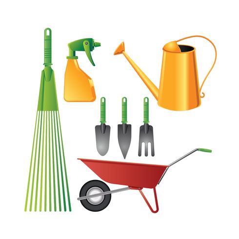 Realistic Gardening Tools colorful Set vector